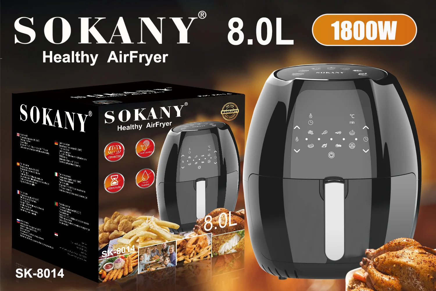 Large Capacity Sokany Digital Air Fryer 8L High Power Special Digital  Control Smart Air Fryer 1800W