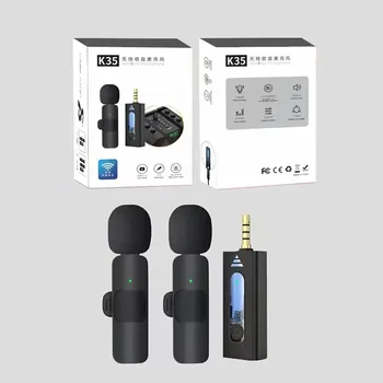 Custom Logo K35 Wireless Lavalier Microphone 3.5mm Round Jack Automatic Noise Reduction Lapel Mic for Camera Recording product image