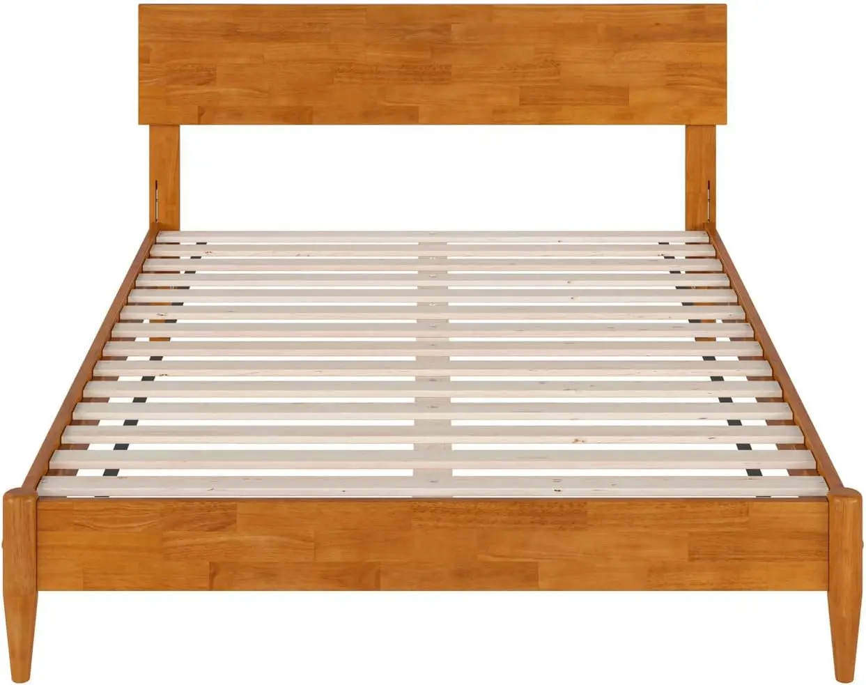 Solid Wood Modern Low Profile Platform Bed in Light Toffee Traditional Design Style
