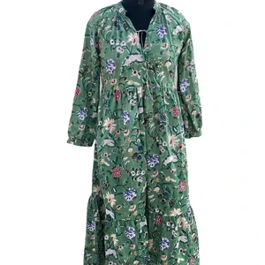 Women Cotton Summer Dress Hand Block Print Cotton Dress V-neck Full Sleeves Long Maxi Gown Summer/Season