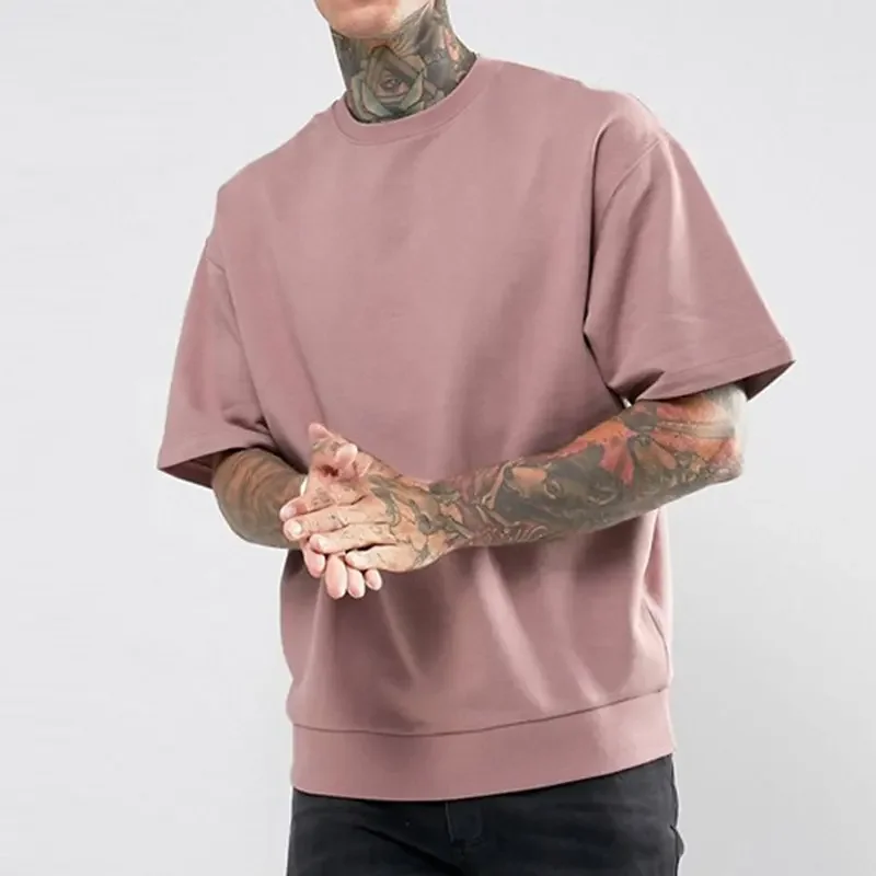 Drop Shoulder Casual Plain Pink Streetwear Plus Size Men's T Shirts Breathable Oversized Custom Unisex T-Shirts619_voghion.com