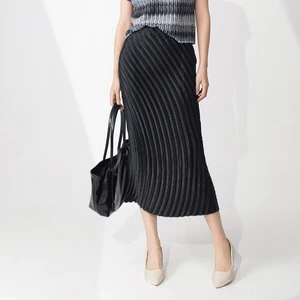 Factory Direct Fashion Miyake Pleated Skirt Design Stretch Polyester Fabric Ladies Elegant Skirt