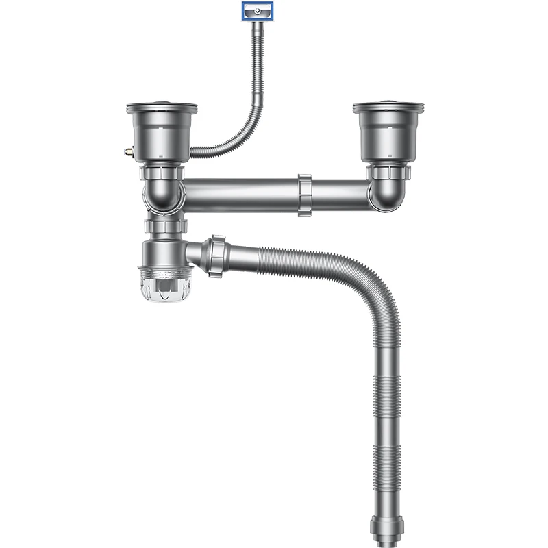 Factory Direct Supply Stainless Steel Kitchen Sink Strainer Double Bowl Sink Drain with Sink Drain Pipe