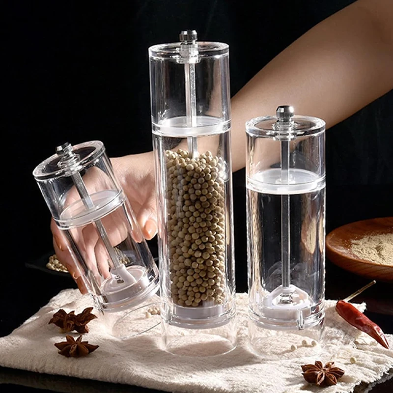 Adjustable Kitchen Coarseness Ceramic Cylindrical 2 In 1Clear Acrylic Salt And Pepper Grinder Mill