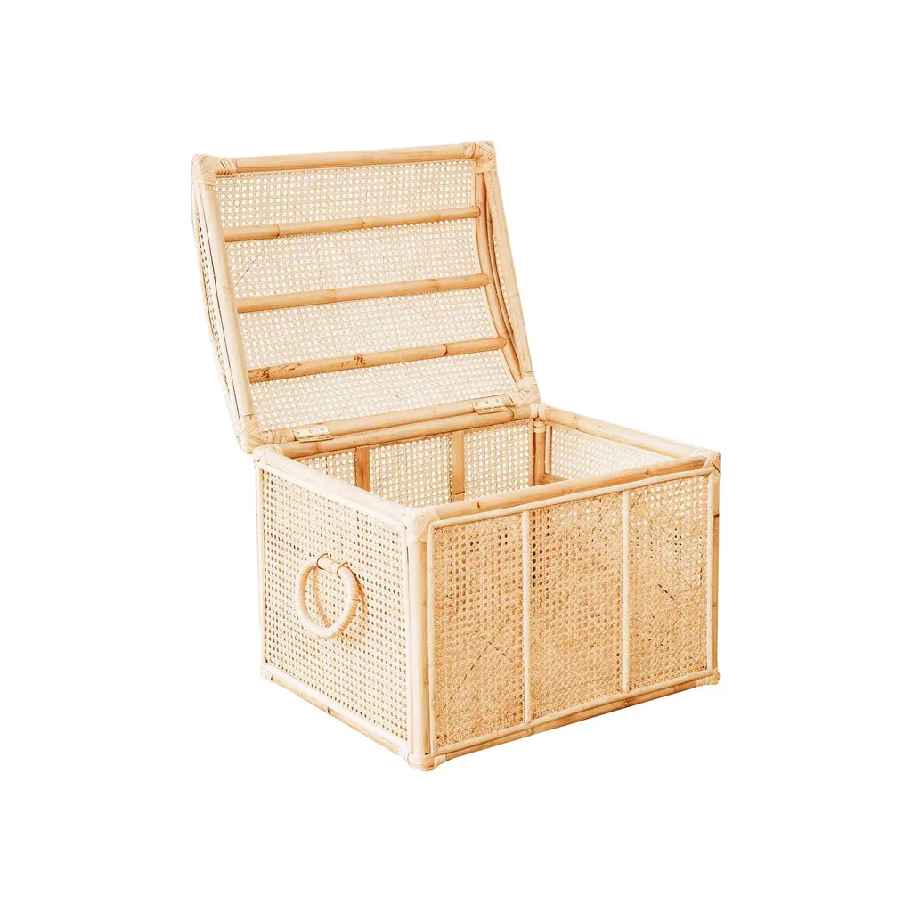Boho Style Unique Rattan Storage Trunk, Toy Box, Woven Picnic Basket Home Clothes