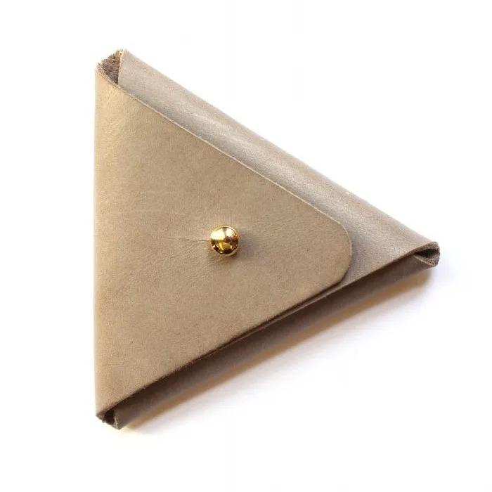 2025 New Triangular Shape Cream Color Hook Closure Genuine Leather Coin Case