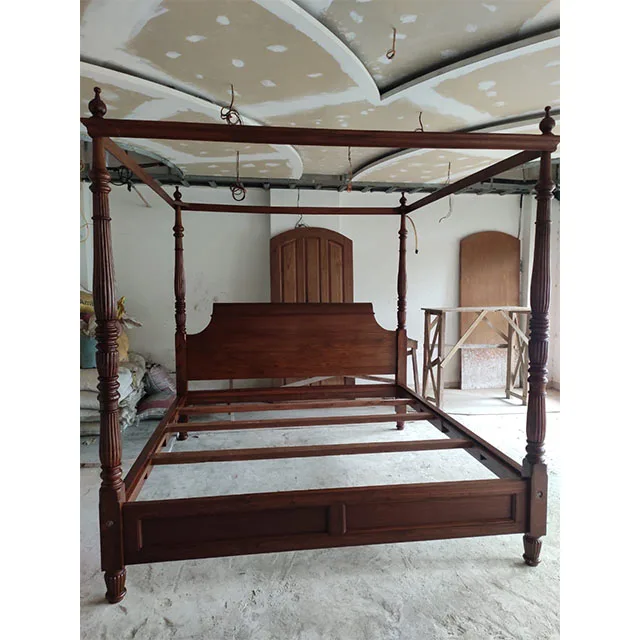 Four Poster Double Bed With Canopy In Teakwood Midcentury Design Buy