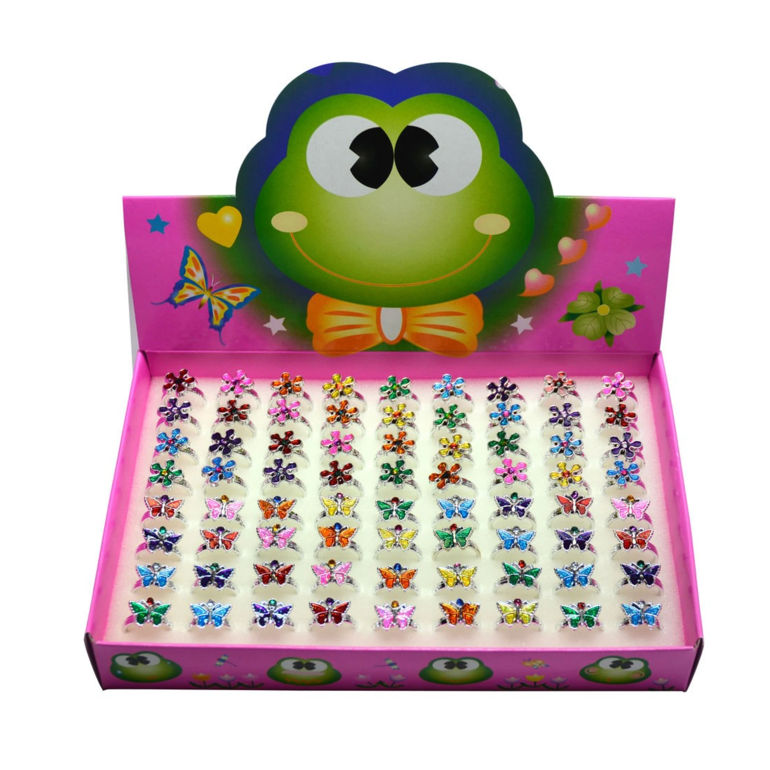 Content of 36 Pieces Colorful Fashionable Butterfly Plastic Toy Rings From Professinal Supplier