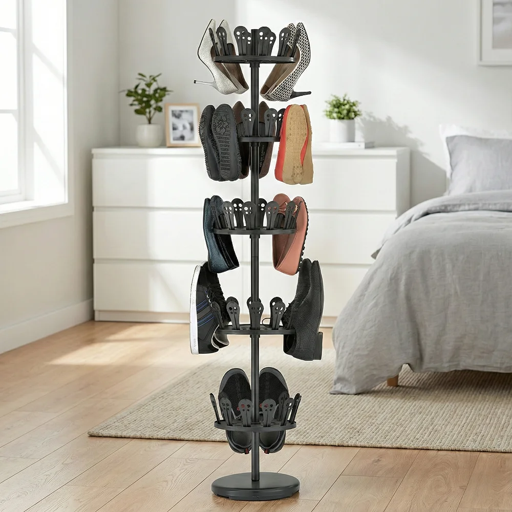 Best SALE Shelf Wholesale Taiwan Household Storage Manufacturer DIY Modern Rotating 5 Tier Metal Revolving Shoe Rack Entry