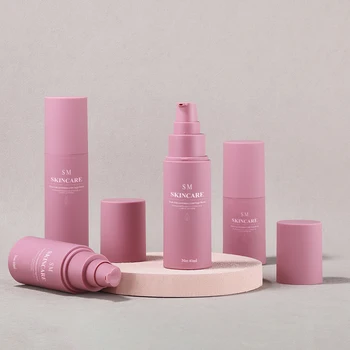 Luxury Customized 50ml Airless Pump Sprayer Bottle PP Plastic Empty Pink Bottle Skincare Cosmetic Packaging Hot Stamping