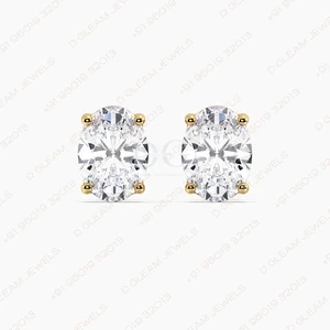 Four Prong Oval Lab Diamond Stud Earrings Trendy Square Profile Rose Gold & White Gold for Engagement Wedding Parties Gifts