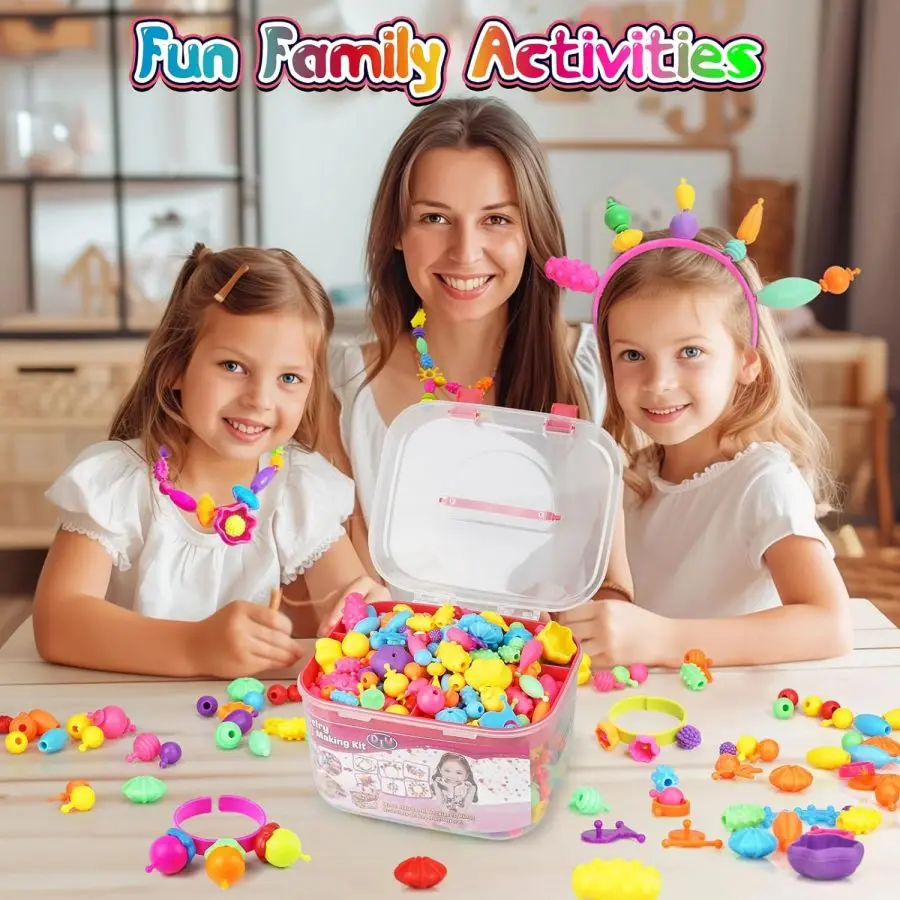 Snap Pop Beads Jewelry Making Kit For Girls – 520 Pieces With Storage Box, Age 3+