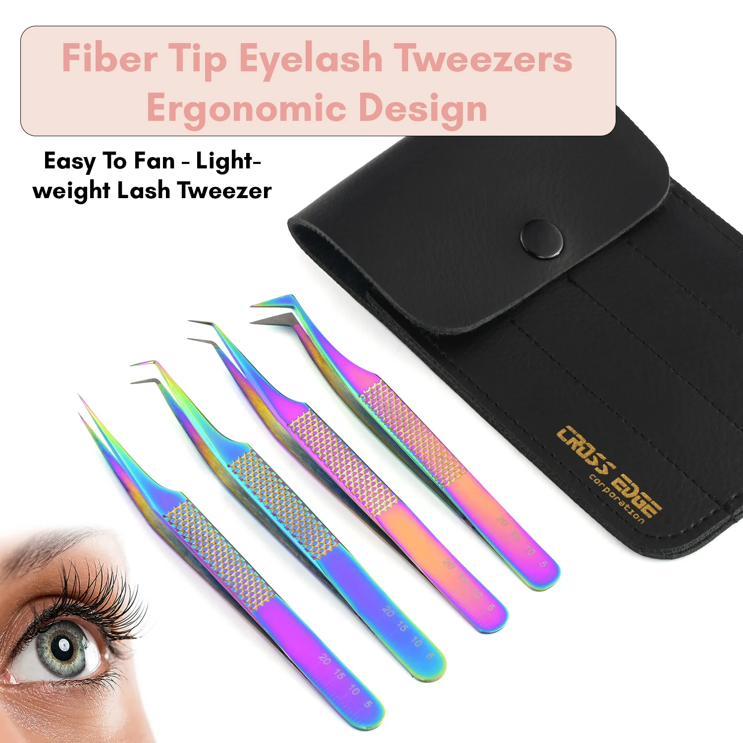 Fiber Tip Eyelash Extension Tweezers Custom Logo Pink Color Lash