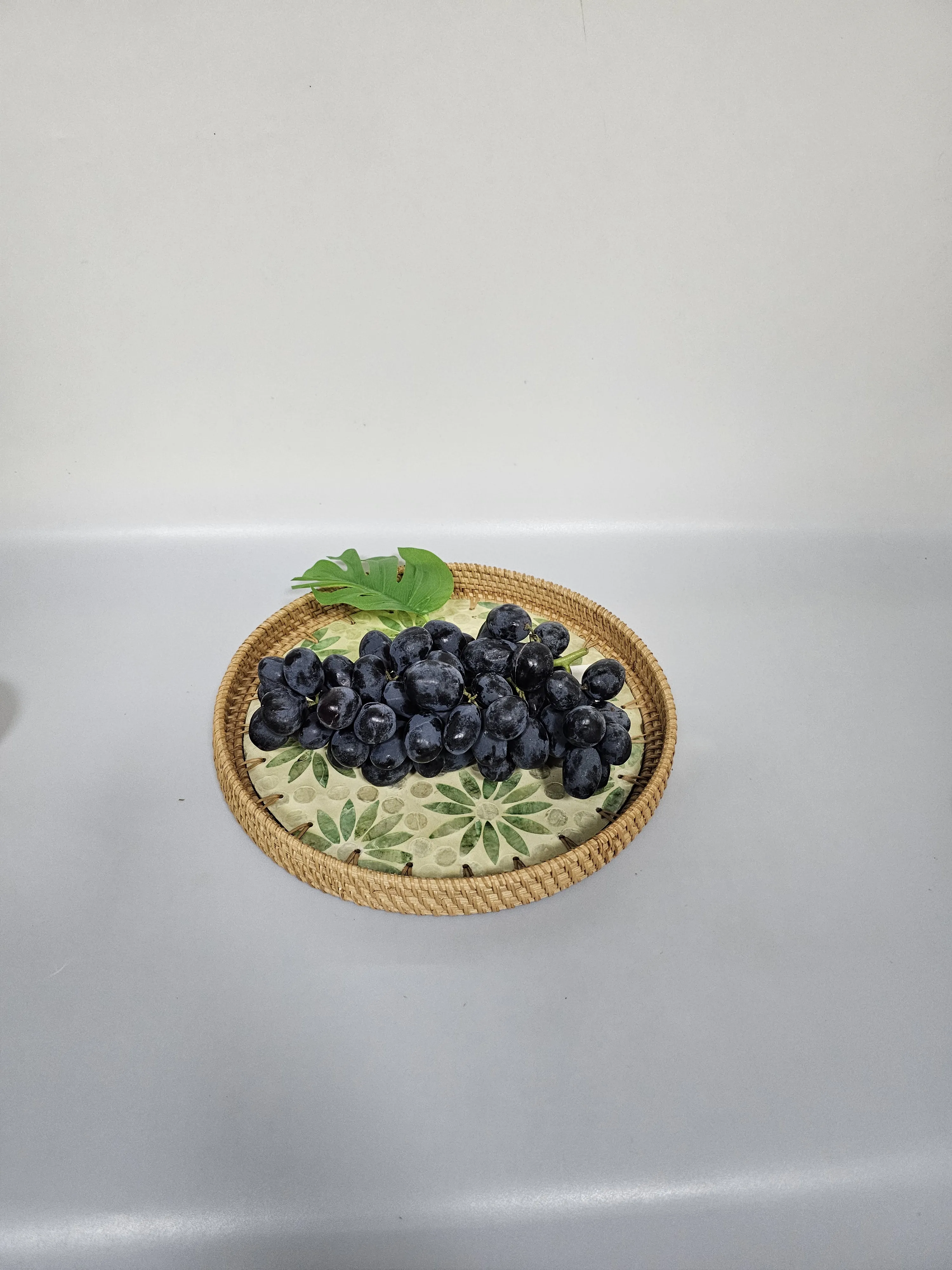 Rattan Serving Tray With Mother Of Pearl Decorative Wicker Baskets ...