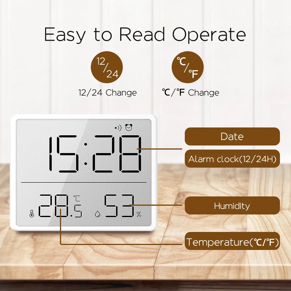 Multi-functional Desk Refrigerator Wall Mounted Large Screen Date Temperature Humidity Display Magnetic LCD Digital Alarm Clock