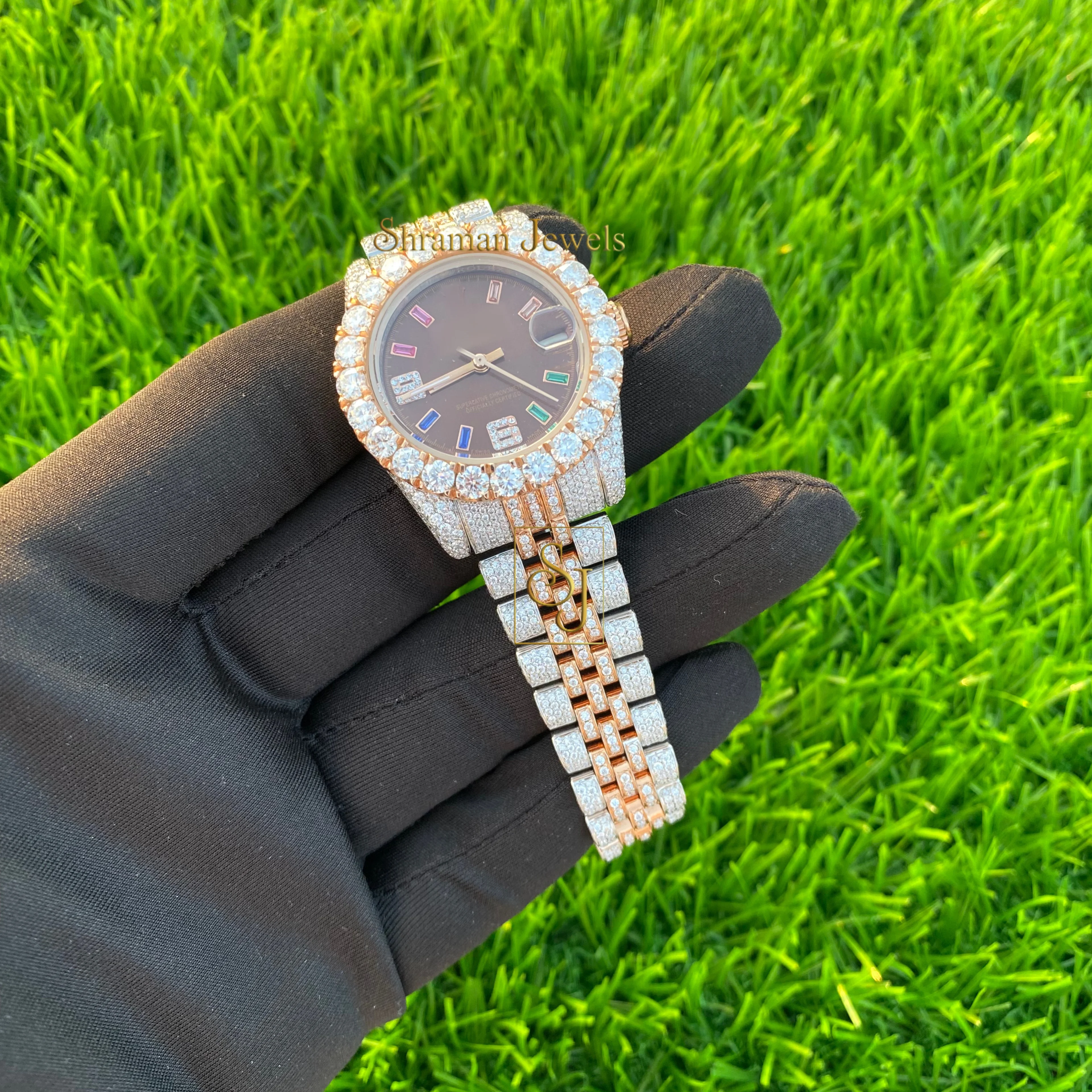 Lady Iced Out Watch With Moissanite & CZ Color Baguette Cutting & Round Brilliant Diamonds for Women Gifting Hip Hop Collection