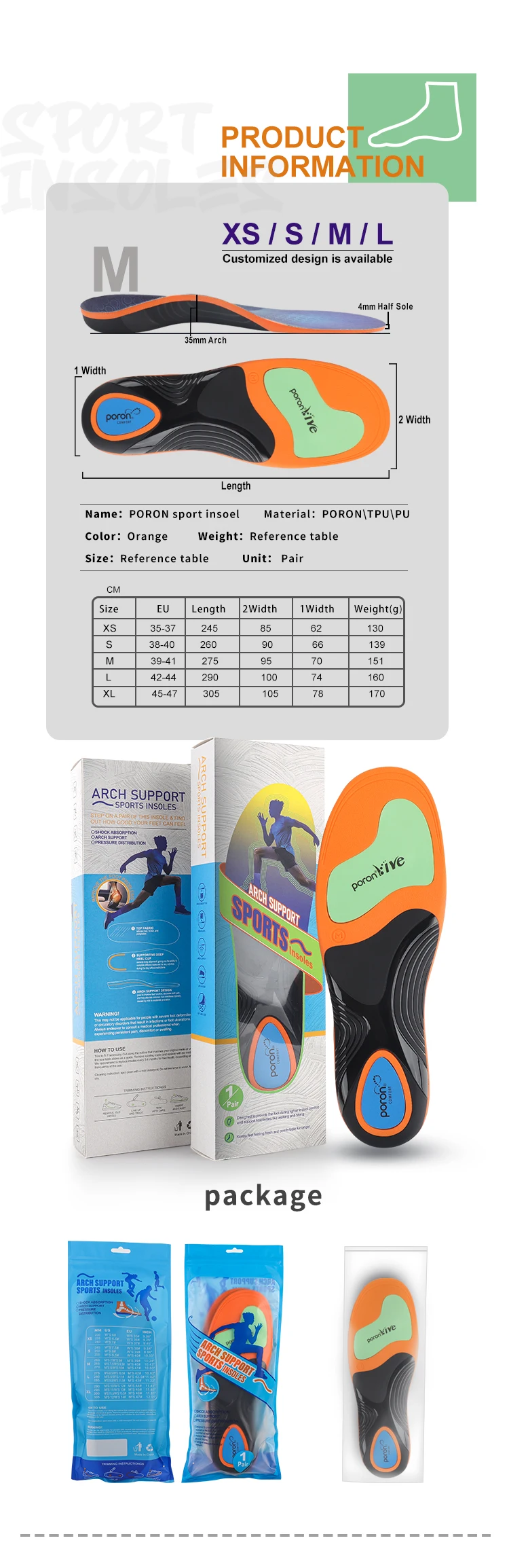 product joghn athlete cycling sport comfort pu rigid 35cm high arch support men insole custom shoe insoles flat feet orthotic insoles-43