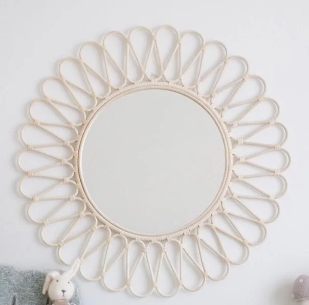 Boho Wall Decorative Handmade Rattan Cane Mirror Wicker Art Arch Cane