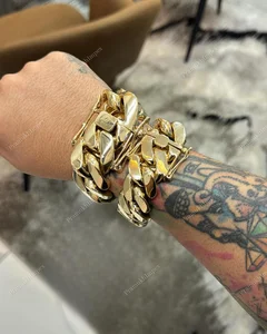 18K Gold Plated Cuban Link Hip Hop Bracelet for Men High Quality Sterling Silver Anniversary Gift Wholesale