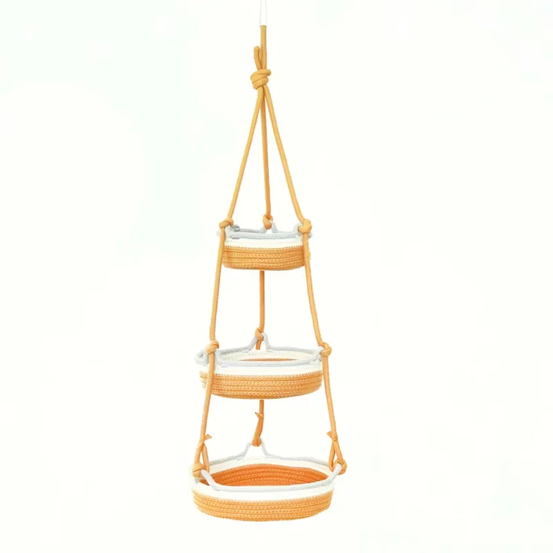 Hot Sale Cotton Rope Hanging Fruit Basket Boho Three Tier Hanging