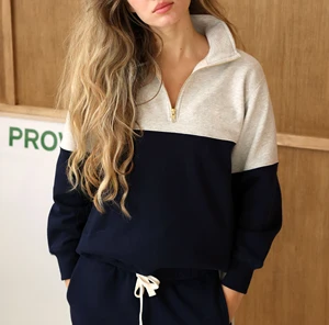 Color Block Front Zip Winter Autumn Printed Sweatshirt Women Loose Fit Soft Fleece Hoodie Casual Streetwear Jacket Custom Logo