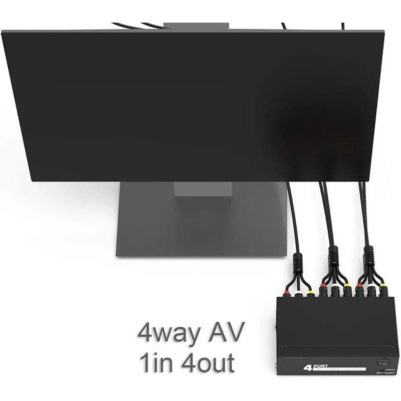 RCA Audio Video Splitter with Composite Cable - 4 Way AV Switch Box for TV, DVR, DVD, VCR, Gaming, Speakers, and More - 1 Input