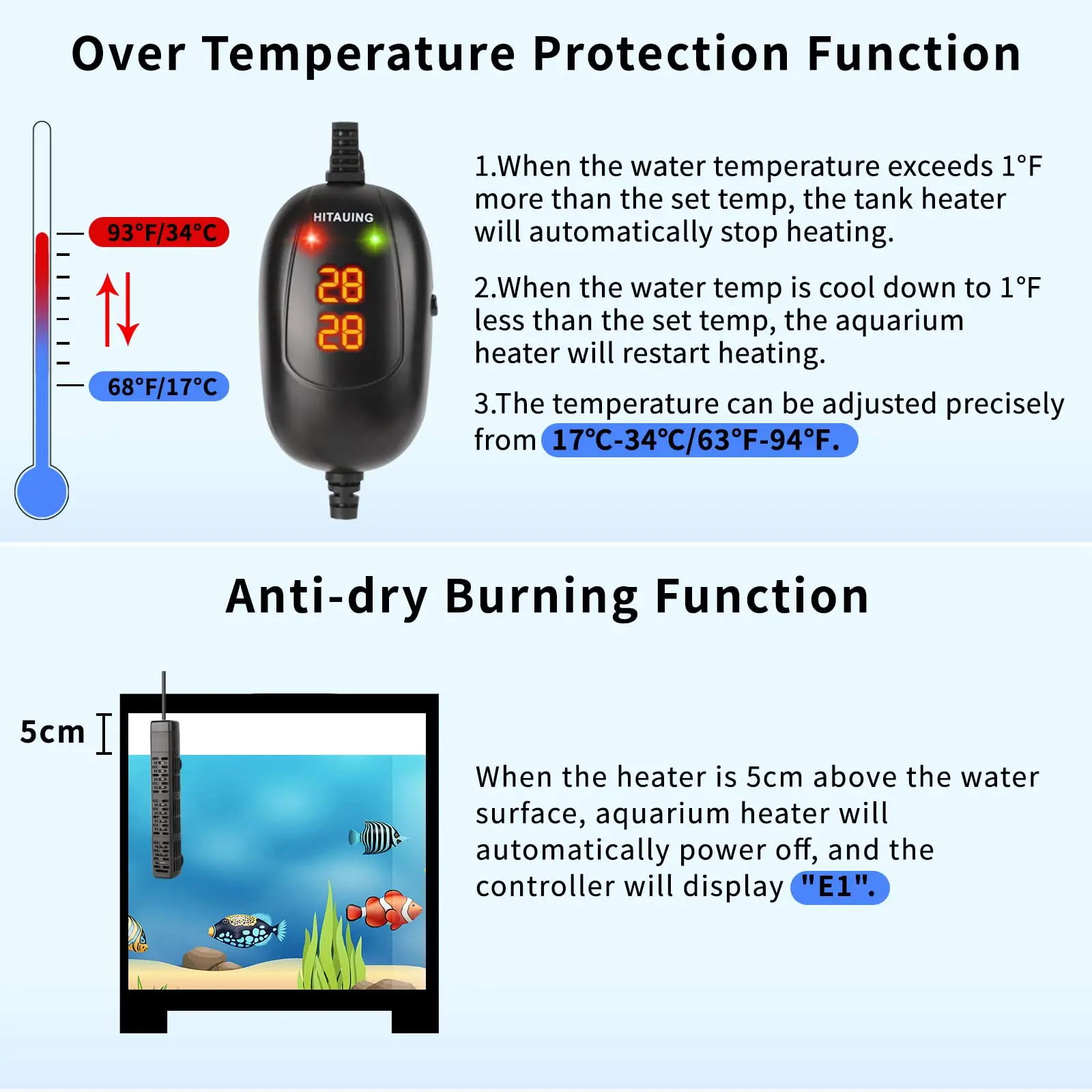 200w Submersible Fish Tank Heater With Led Display Controller Suitable For 2040 Gallon Tanks