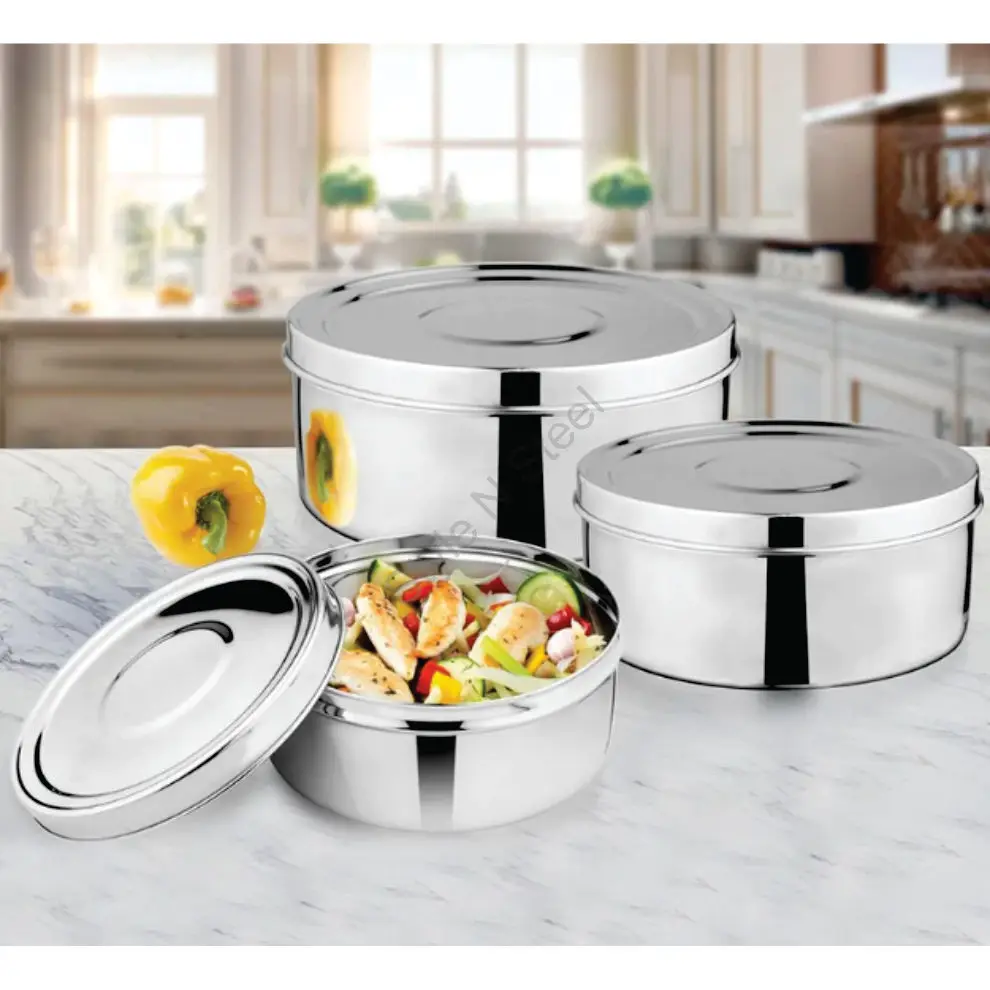Food Container Salad Bowls With Lid 3piece Stainless Steel Container