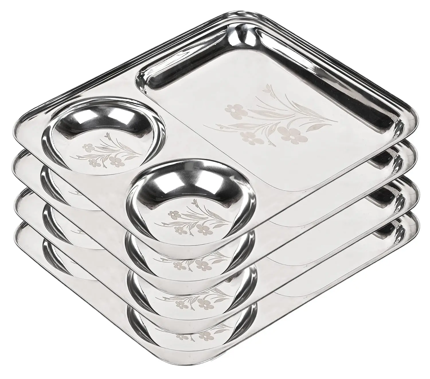 Aluminum  Rectangular Platter CU Hammer - Mess Tray - Dinner Plate Divided /Thali/Mess Tray Set Silver