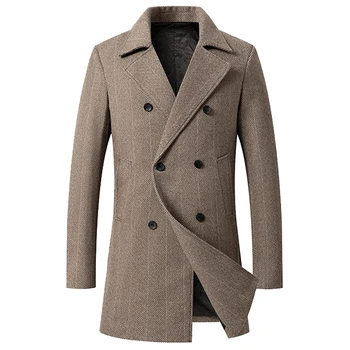 Factory Custom New Autumn/Winter Warm Soft Comfortable Plaid Men's Wool Coat Winter