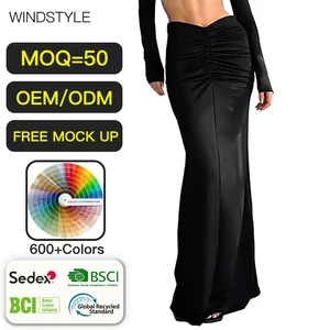 Custom Designed Slim Women's Skirt High Waist Solid Color Comfortable Sweet Style Print Foor-Length for Summer Skirts