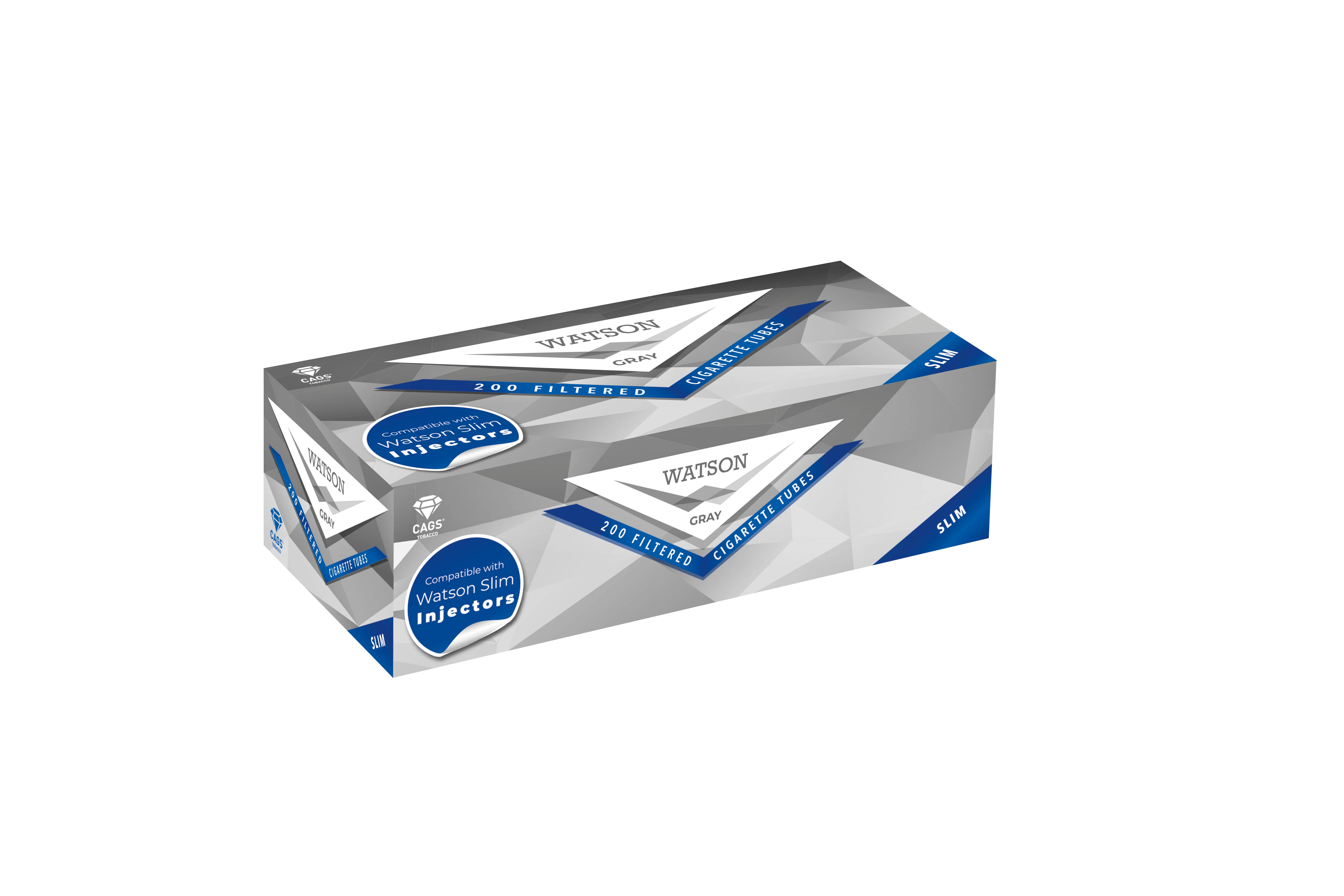 Watson Slim Grey Manual Modern Cone Paper Cigarette Tubes 84mm Length 17mm  Filter Length 200 Tubes Per Box 7mm Diameter