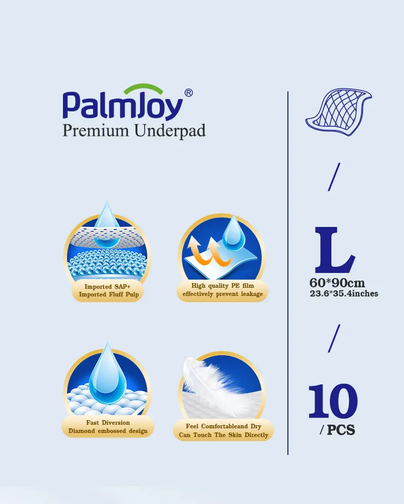 Palmjoy Premium Adult Disposable Underpads 33*45cm 40*60cm 60*90cm ...
