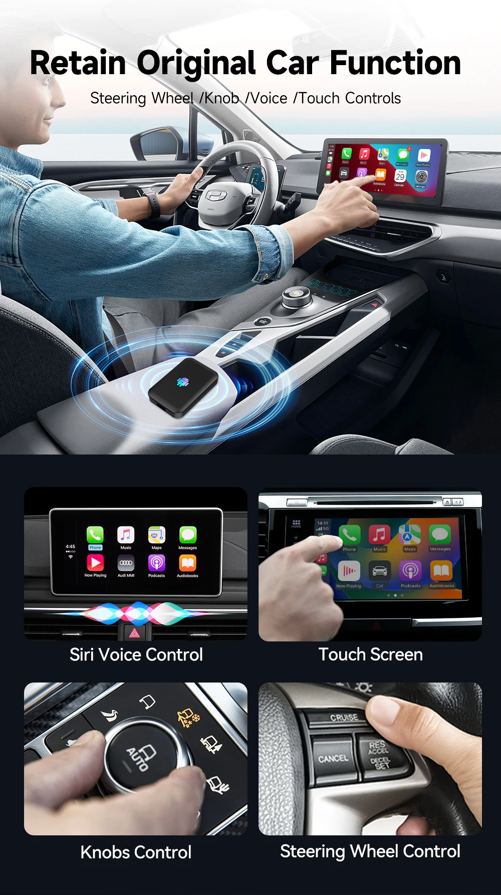Carlinkit wireless carplay adapter portable stereo car play multimedia ...