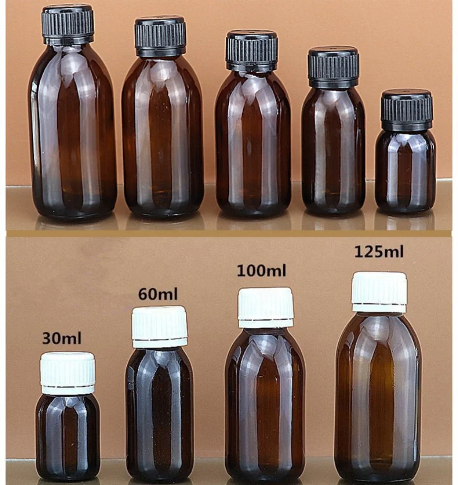 Different Capacity  Amber Brown Glass Medicine Bottles Oral Solution Bottle for sale