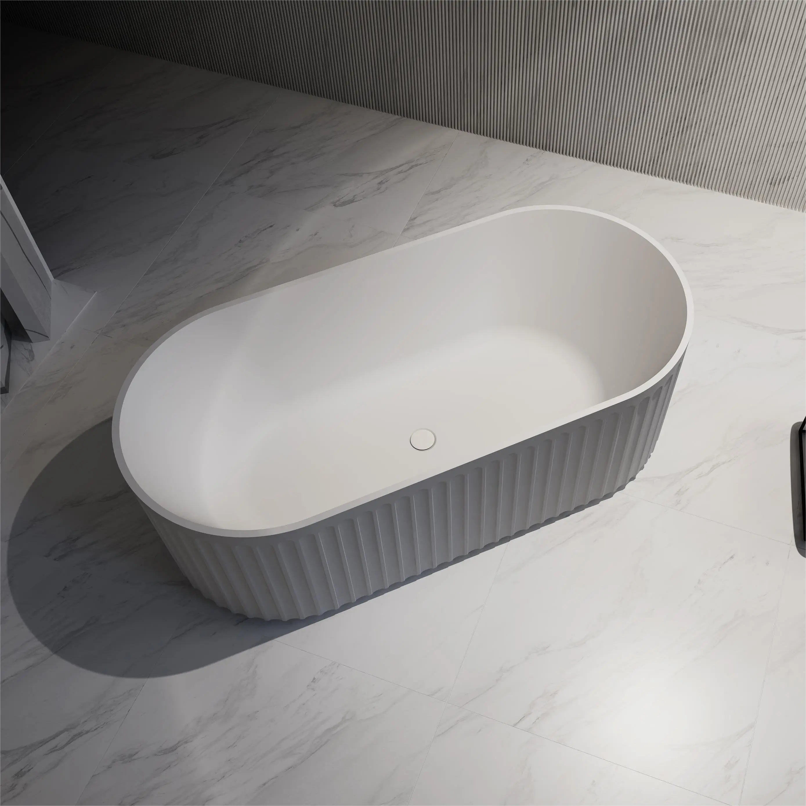 Striped Design Vgroove Fluted Freestanding Matte White Surface Bathtub