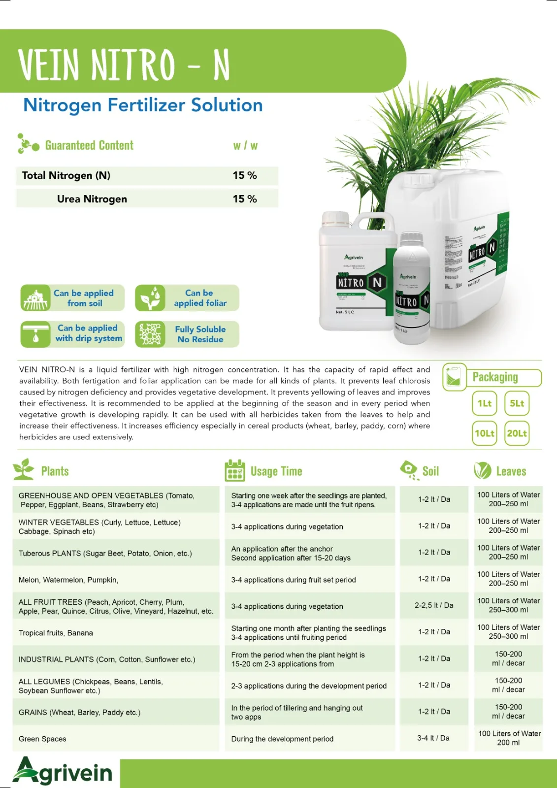 High Quality Organic Liquid Compound Fertilizer Solution 15 L Nitrogen