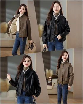 Wholesale selling new women's slim jacket girls lightweight windproof warm affordable professional design women's leather jacket