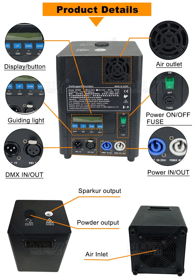 600W Cold Spark Fireworks Machine - DMX Control for Weddings