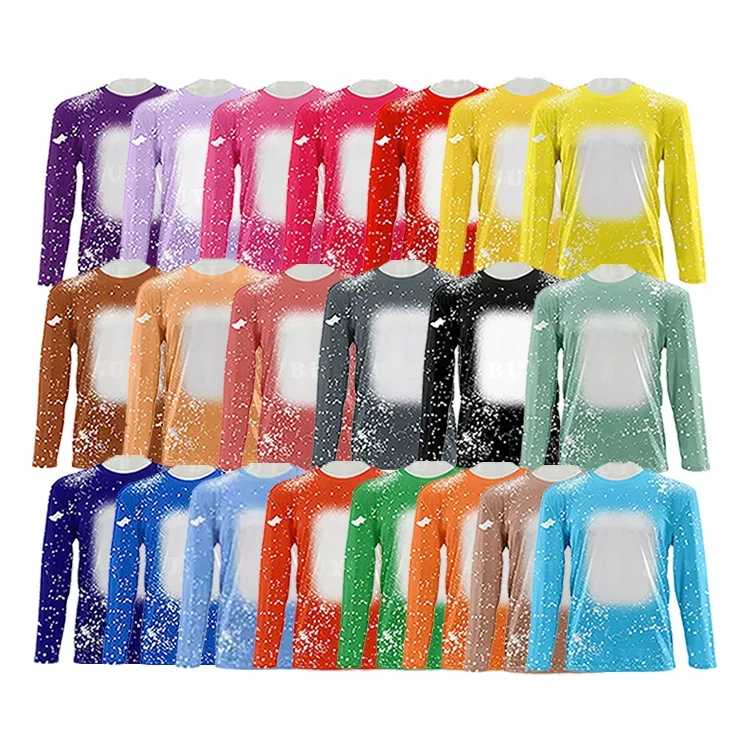BUYUT Factory  RTS Bleached Dye Sublimation Blanks Long Sleeves Shirts Fall  Polyester  Tie Dye Crew Neck Shirt for Customize