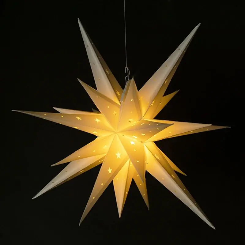 Christmas Paper Star Tree Toppers Glow 3D Star Lanterns Waterproof Indoor Outdoor Christmas Tree Decorations