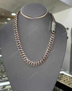 Two Tone Moissanite Cuban Chain Sterling Silver Three Rows Diamond Cuban Chain For Men High Quality Gold Plated Cuban Link Chain