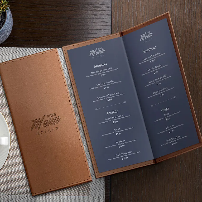 Personalized Restaurant Menu Folder Binder Custom Genuine Leather Menu ...