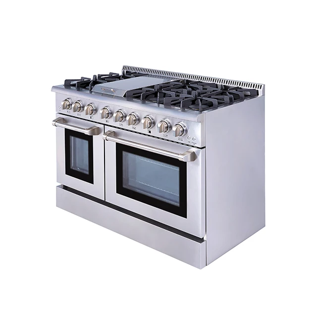 48inch Gas Cooking Range Heavy Duty  Cooking Grates Gas Range with 6 Burners 2 Ovens Cooking Gas Stove