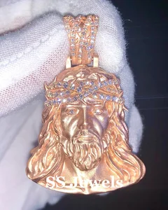 Custom Iced Out Jesus Crown Pendant VVS Moissanite Rhodium Plated 925 Silver Religious Hip Hop Necklace Men Christmas Gift