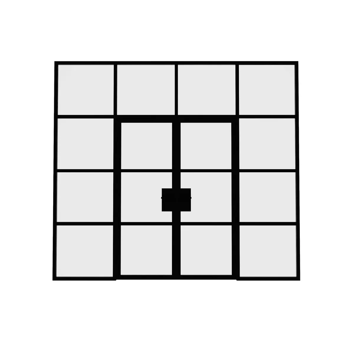 Full crittall french door wall system in closed position with transom and sidelights