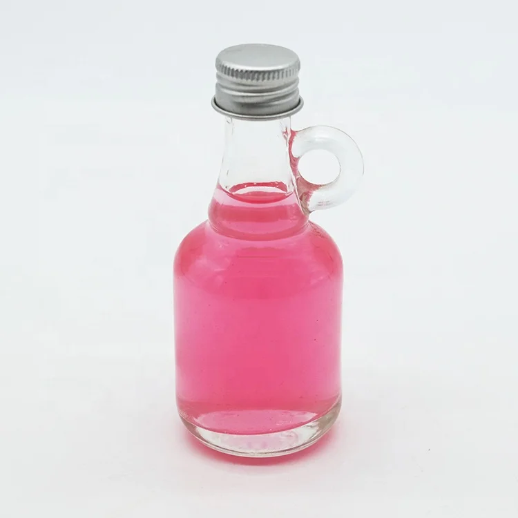 Custom 50ml 100ml Small Glass Clear Growler Bottle with Handle Screw Closure Cap Gin Whiskey Glass Mini Bottles in Stock Carboy Demijohn