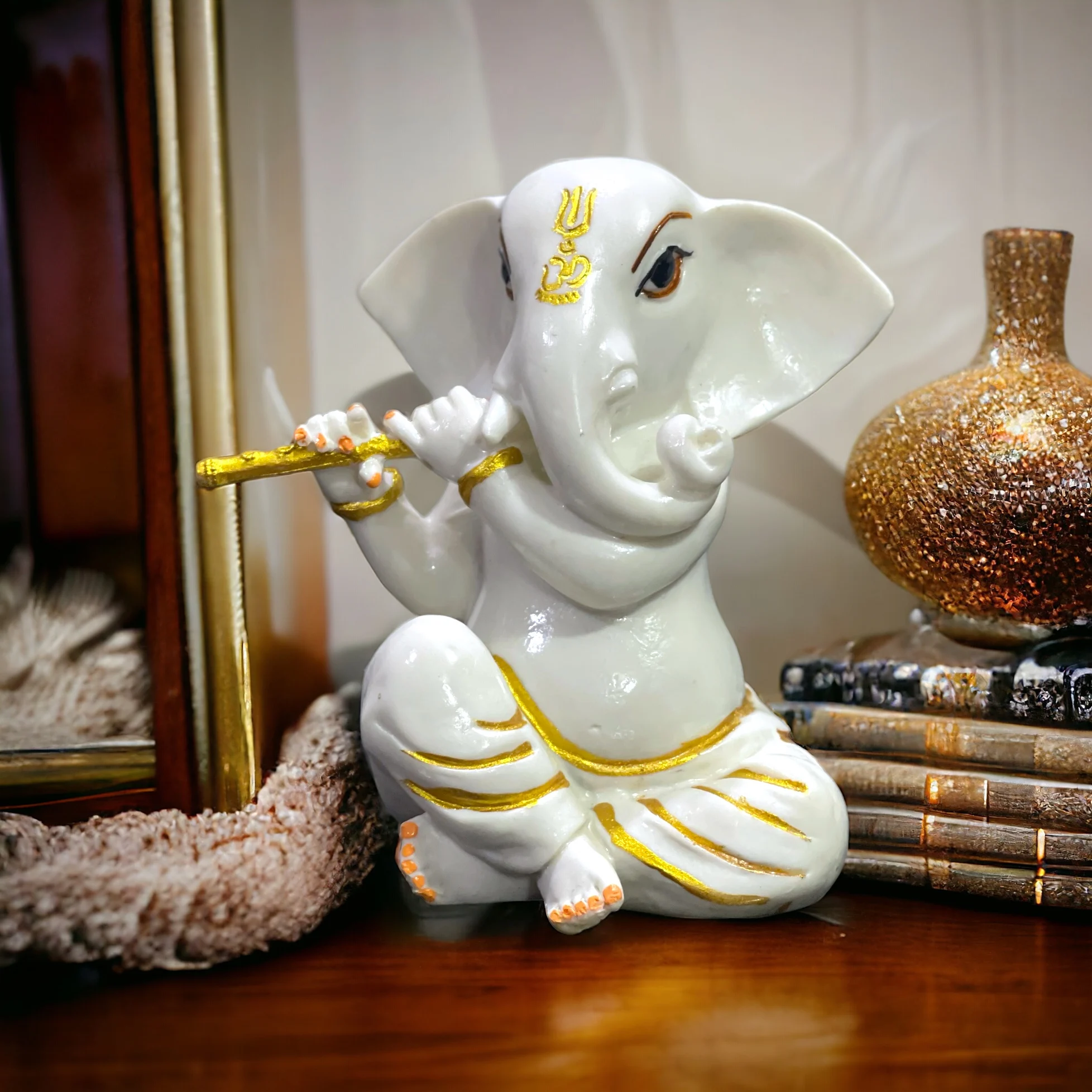Высококачественная композитная мраморная статуя Bansuri Ganesha Murti для домашнего декора 15 см маленькая Мраморная Статуя Бога идолов