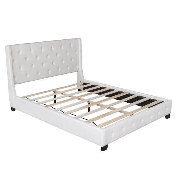 Th-h8173 Italy Design White Wooden Frame Modern Leather Double Bed With ...