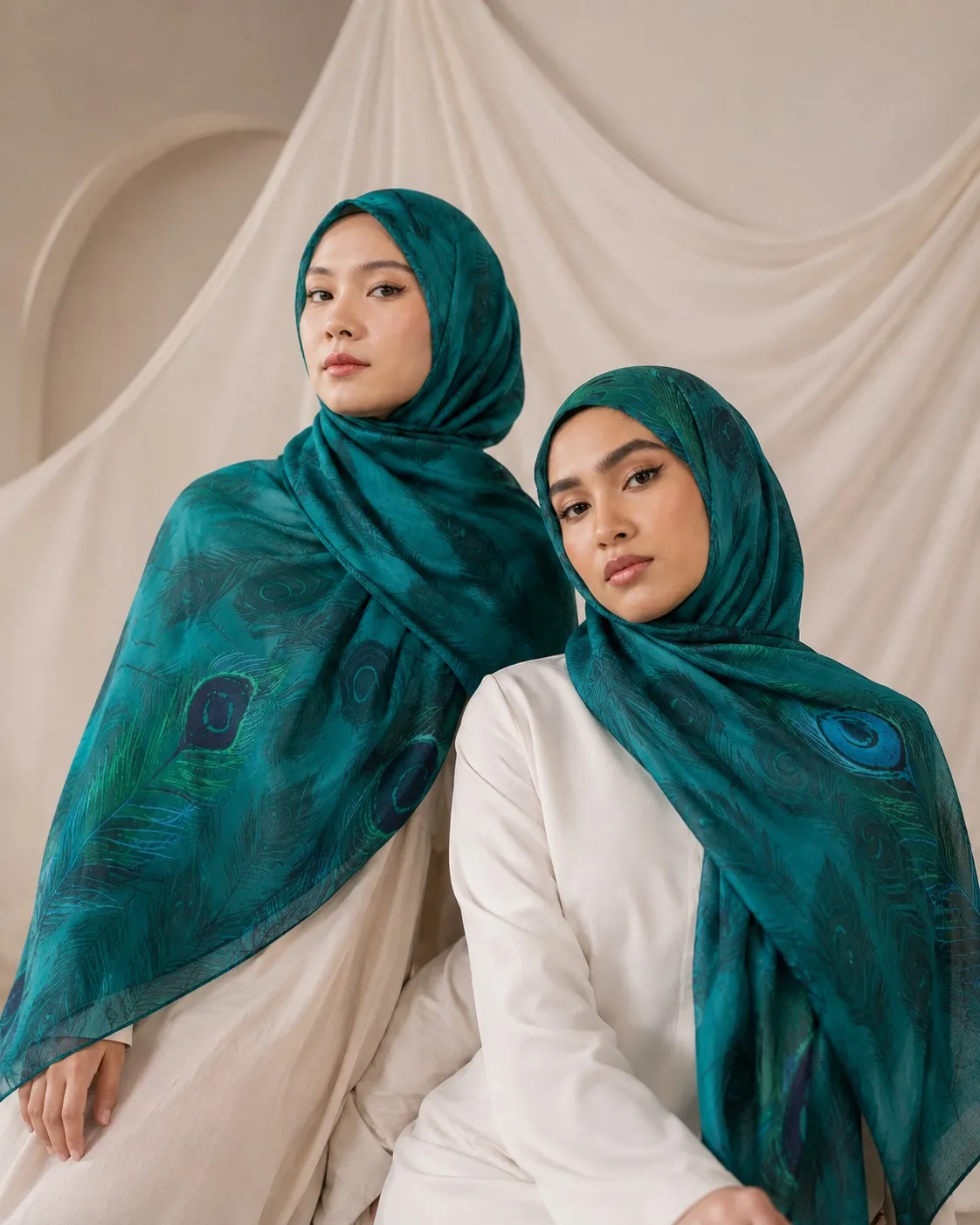 Custom Printed Modal Hijab Peacock Feather view 2